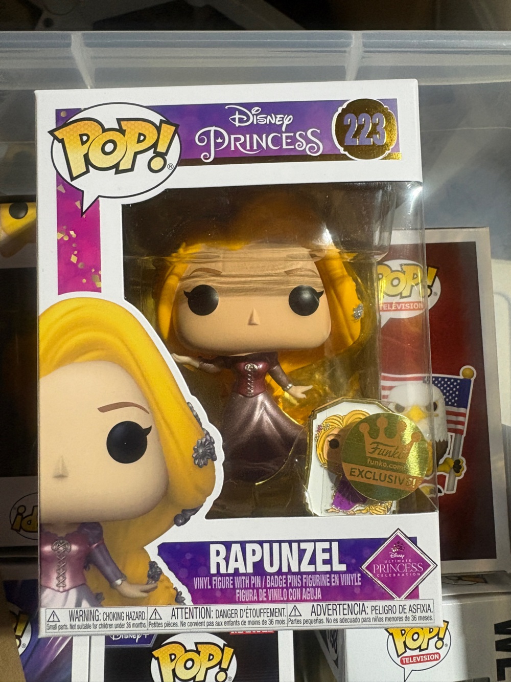 Funko pop , ultimate princess Rapunzel in rose gold rhinestone hair w/pin